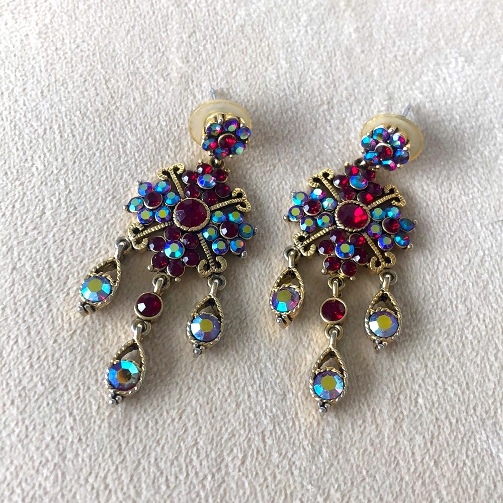 Gold Ruby & Jewel Drop Earrings